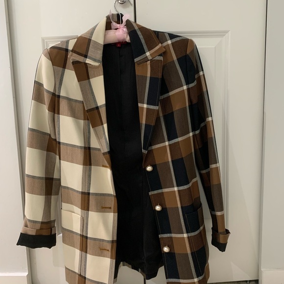 STAUD Plaid Blazer in Brown, Cream, and Black - Picture 3 of 14